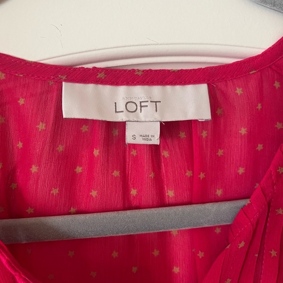 LOFT Raspberry Pink Long Sleeve Ruffle Blouse Women’s Size Small - Picture 5 of 16